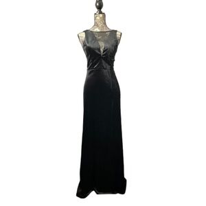 Morgan & Co Junior' 5 Black Velvet Sleeveless Maxi Plunging Illusion Gown Dress